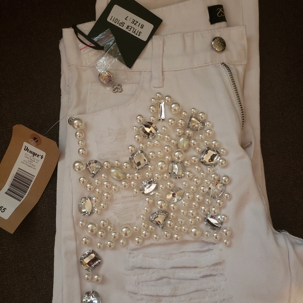 White bling out capri jeans